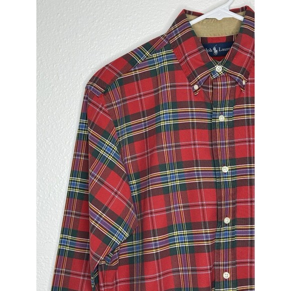 Vintage Polo Ralph Lauren Red Green Plaid Tartan Plaid Button Down Shirt Small - Picture 3 of 16